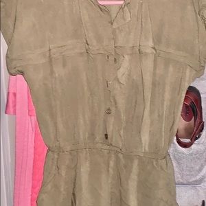 Lucca Couture one-piece. Sz S. Silky olive brown button up romper